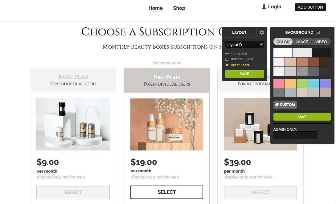 Editor obchodu Strikingly