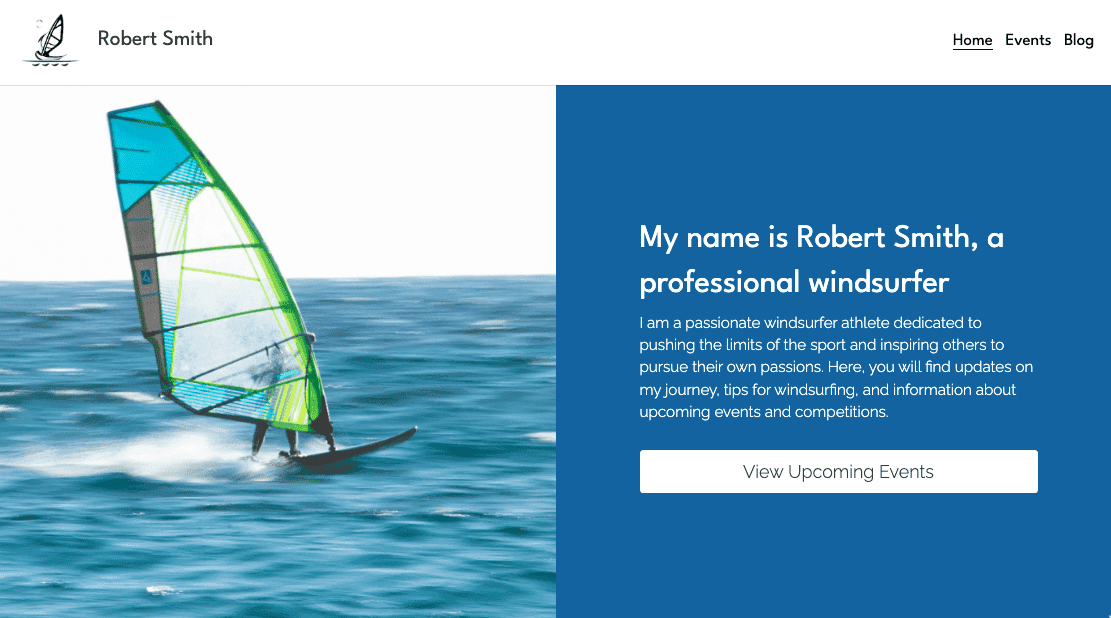 Šablona pro windsurfery od Strikingly