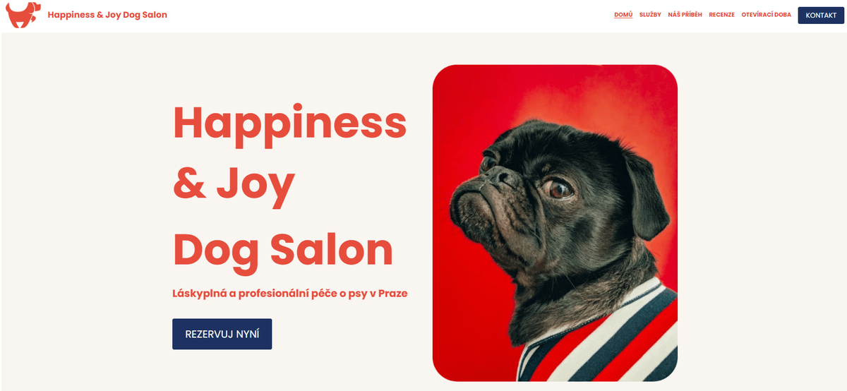 Šablona salonu Happy Dog od Strikingly