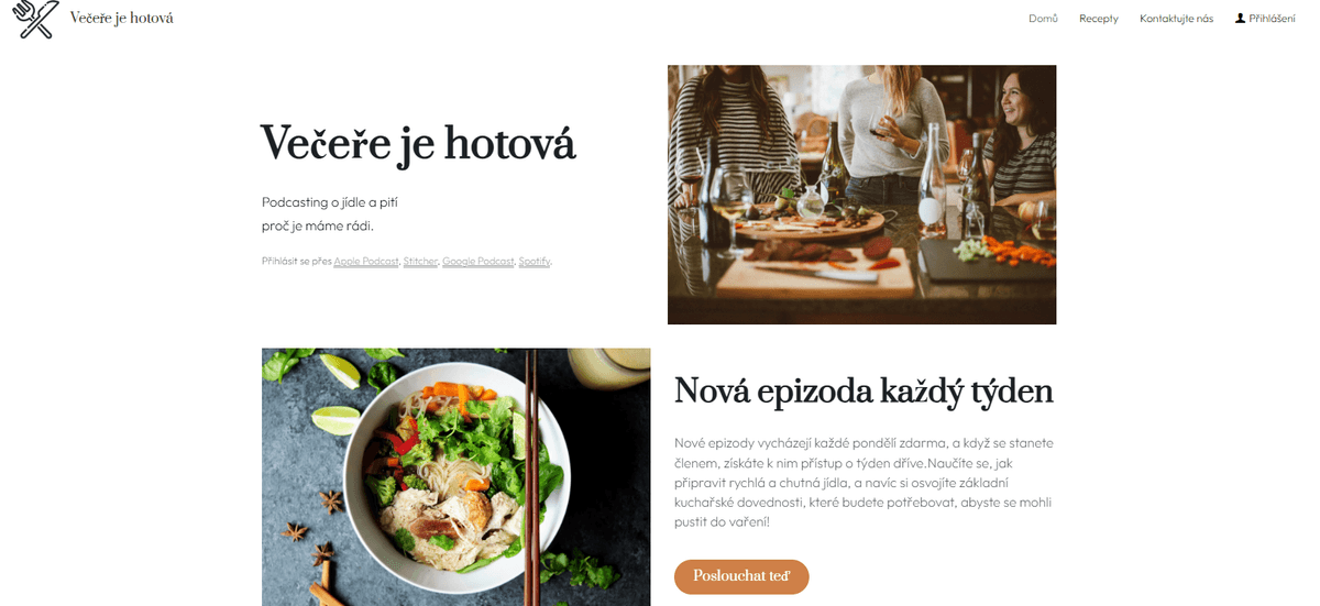 Šablona blogu Večeře je hotová od Strikingly