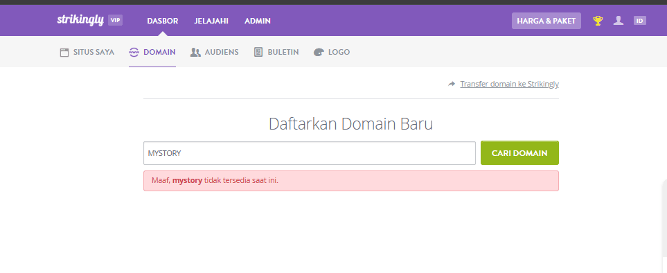 Menerapkan Domain Pendek Dengan Strikingly - Daftarkan Domain Baru