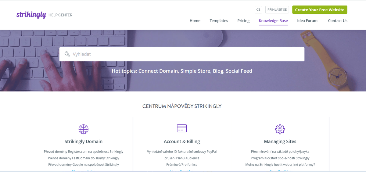 Znalostní báze Strikingly