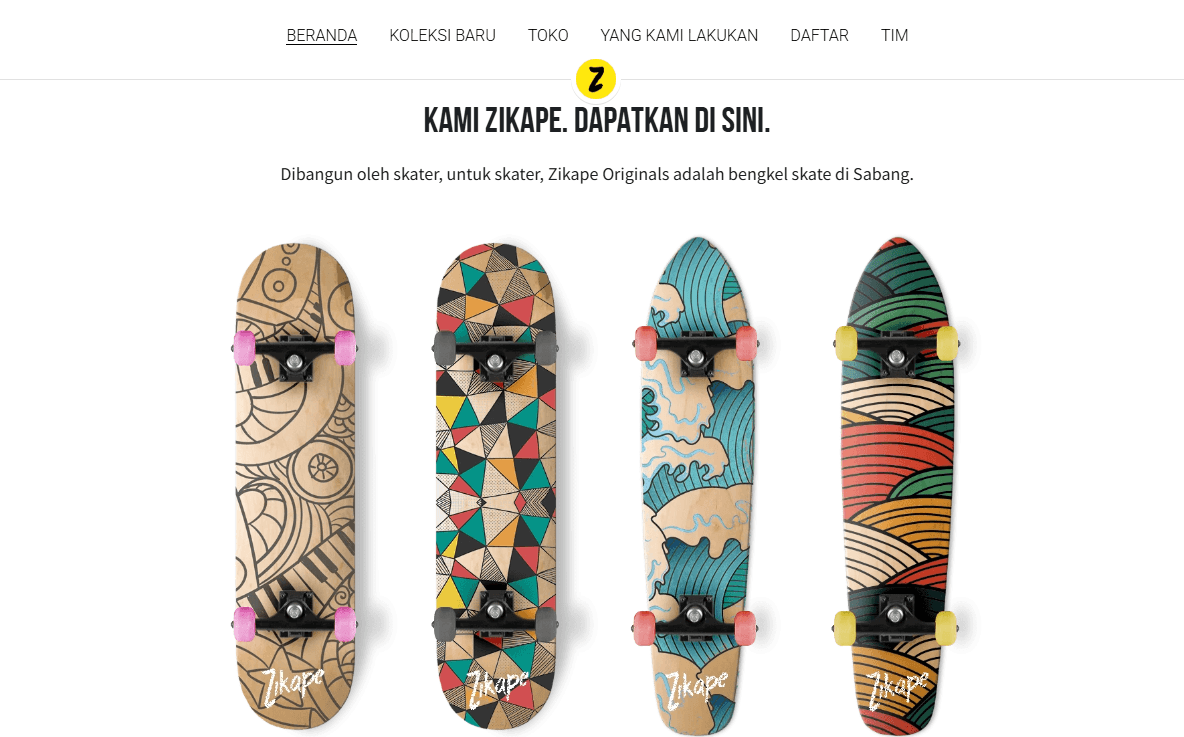 Templat Zikape dari Strikingly