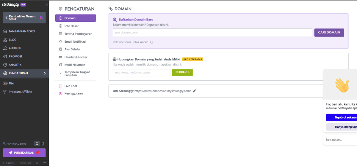 Menerapkan Domain Pendek dengan Sejek - Pergi ke Pengaturan Domain