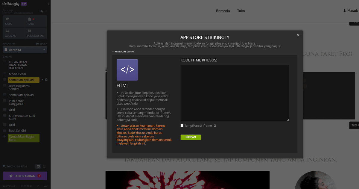 Cinemagraphs di Strikingly - Gunakan HTML Kustom