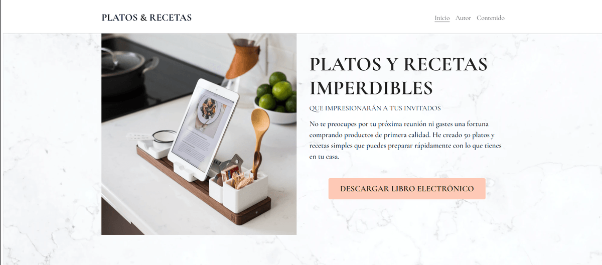 Plantilla de platos y recetas de Strikingly