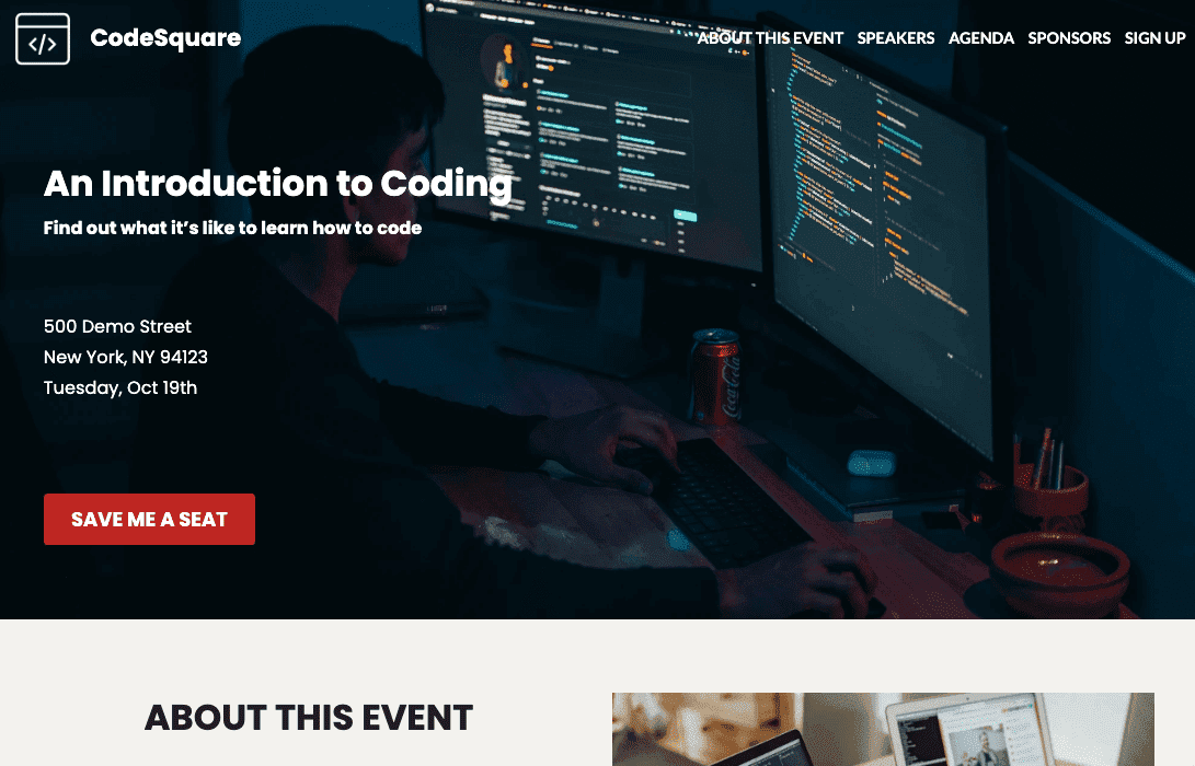 Šablona CodeSquare od Strikingly