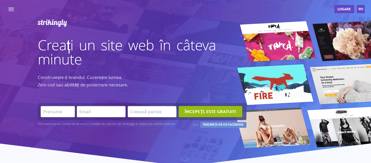 Pagina de destinație Strikingly