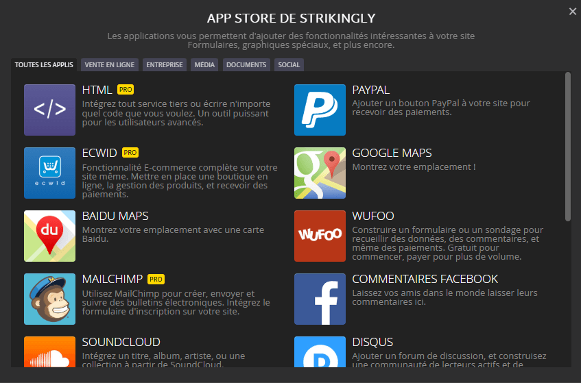 Strikingly App Store