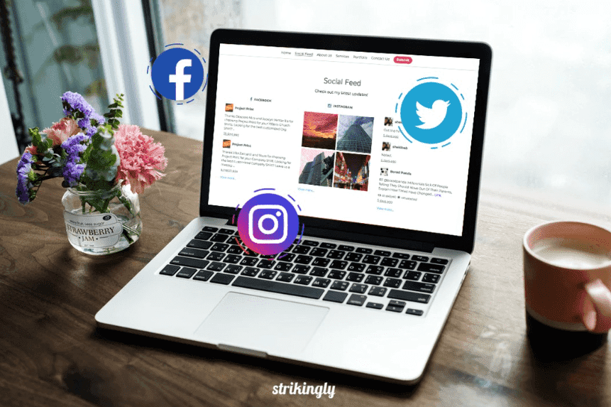 Sección de feeds sociales de Strikingly