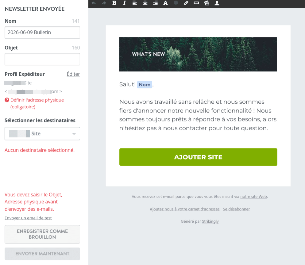 Strikingly Newsletter Éditeur