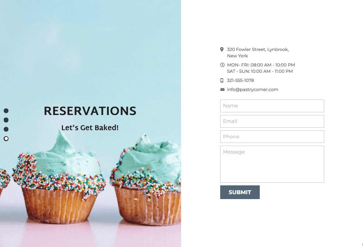 Plantilla para esquinas de pastelería de Strikingly