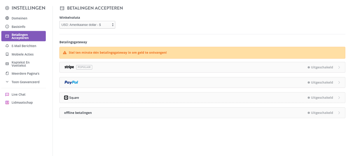 Strikingly Payment Setup Page