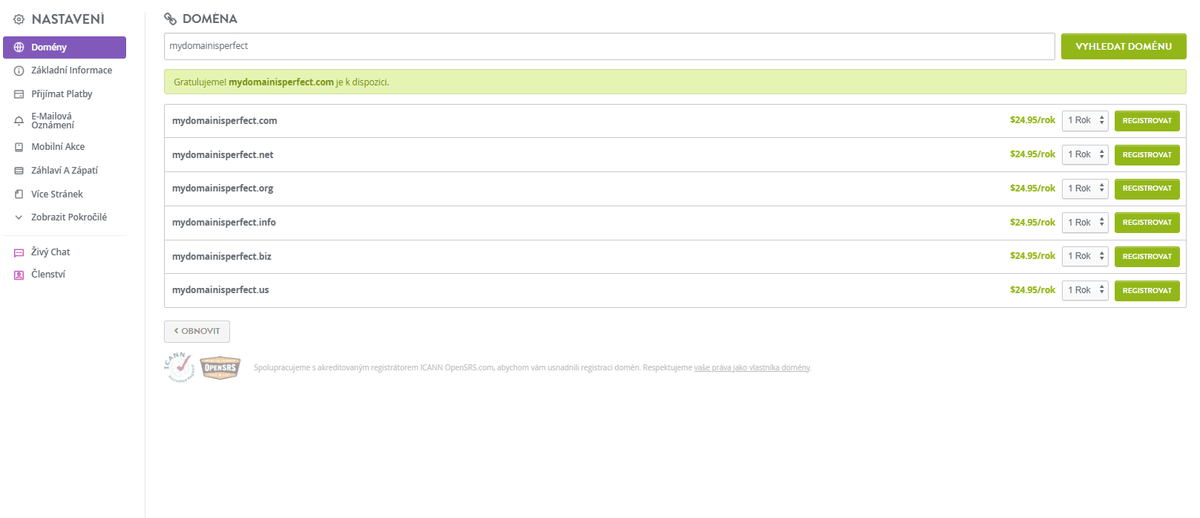 Vlastní domény od Strikingly