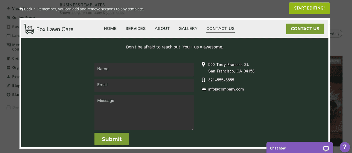 Jak založit firmu na úpravu krajiny se Strikingly - Přidejte kontaktní formulář
