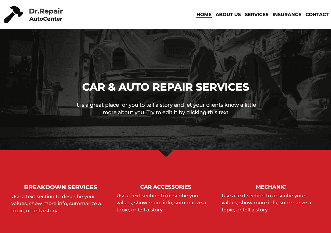 Template Situs Web Mekanik dari Strikingly