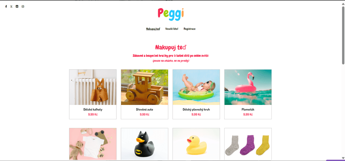 Šablona internetového obchodu Peggi od Strikingly