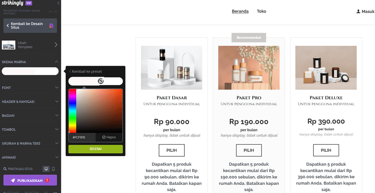 Warna Tema yang Mencolok