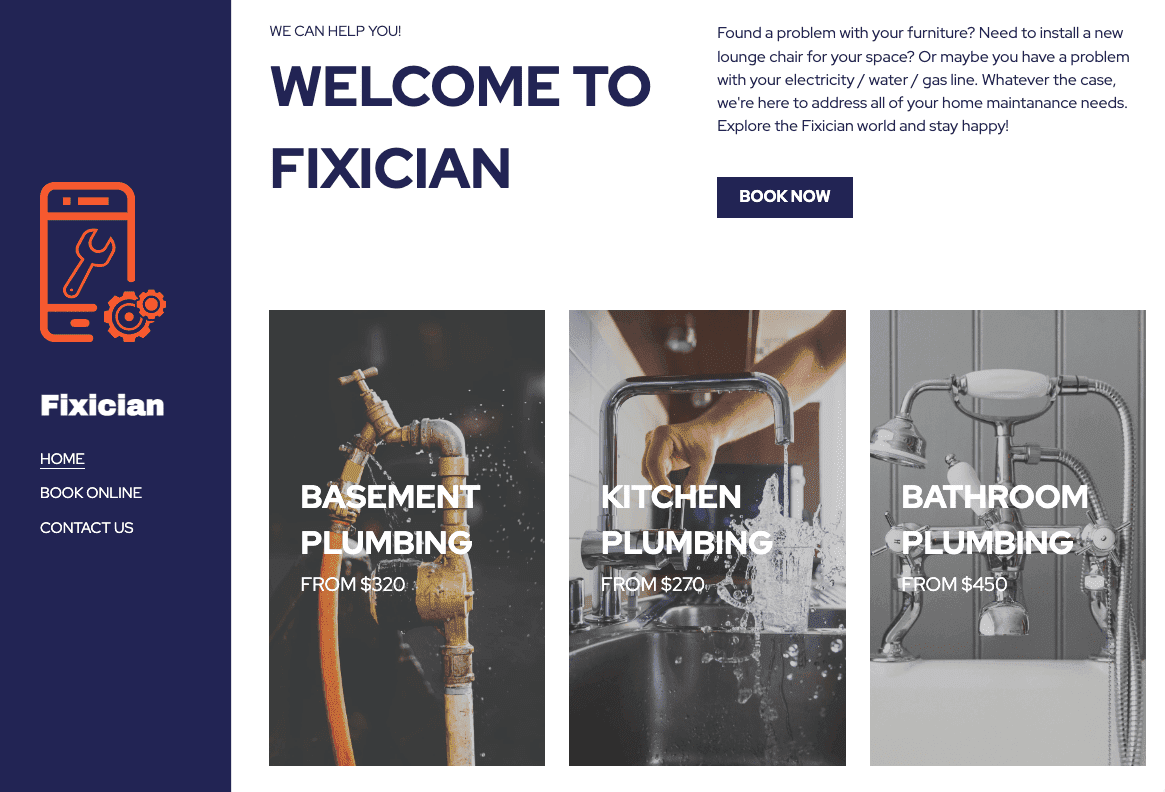 Plantilla Fixician de Strikingly