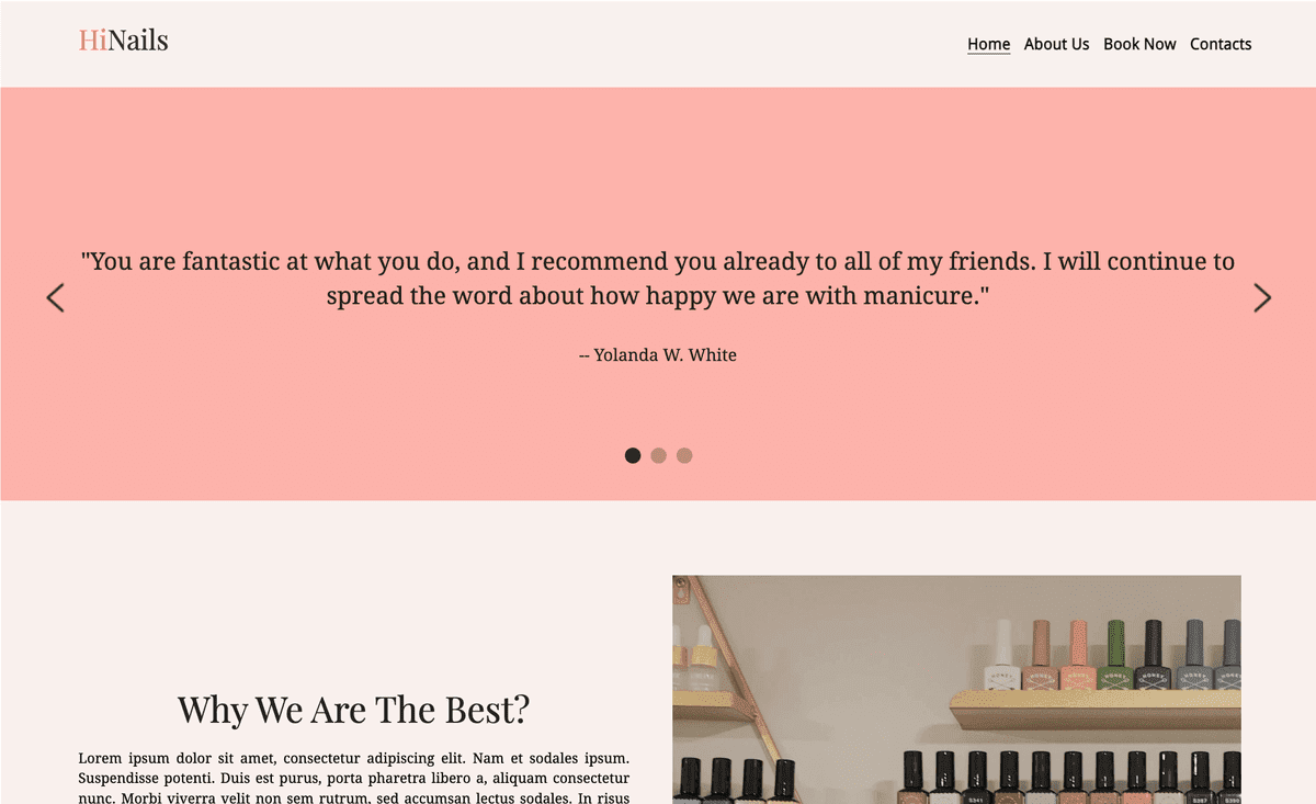 Plantilla de barra de uñas de Strikingly