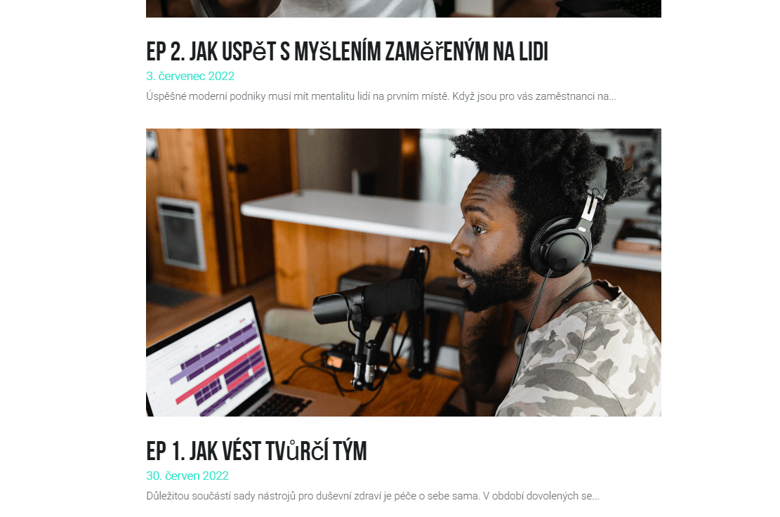 Šablona podcastu od Strikingly