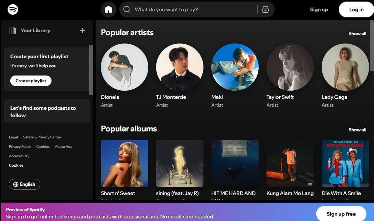Diseño de la página de inicio de Spotify