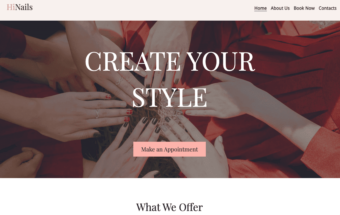 Plantilla de barra de uñas de Strikingly