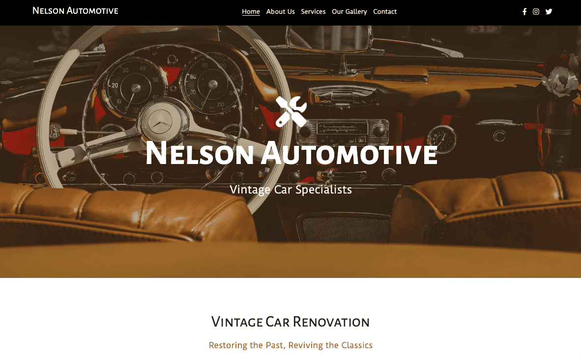 Plantilla de renovación de coches clásicos de Strikingly