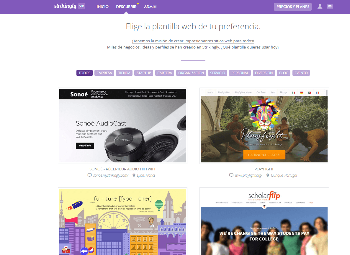 Página de descubrimiento sorprendente