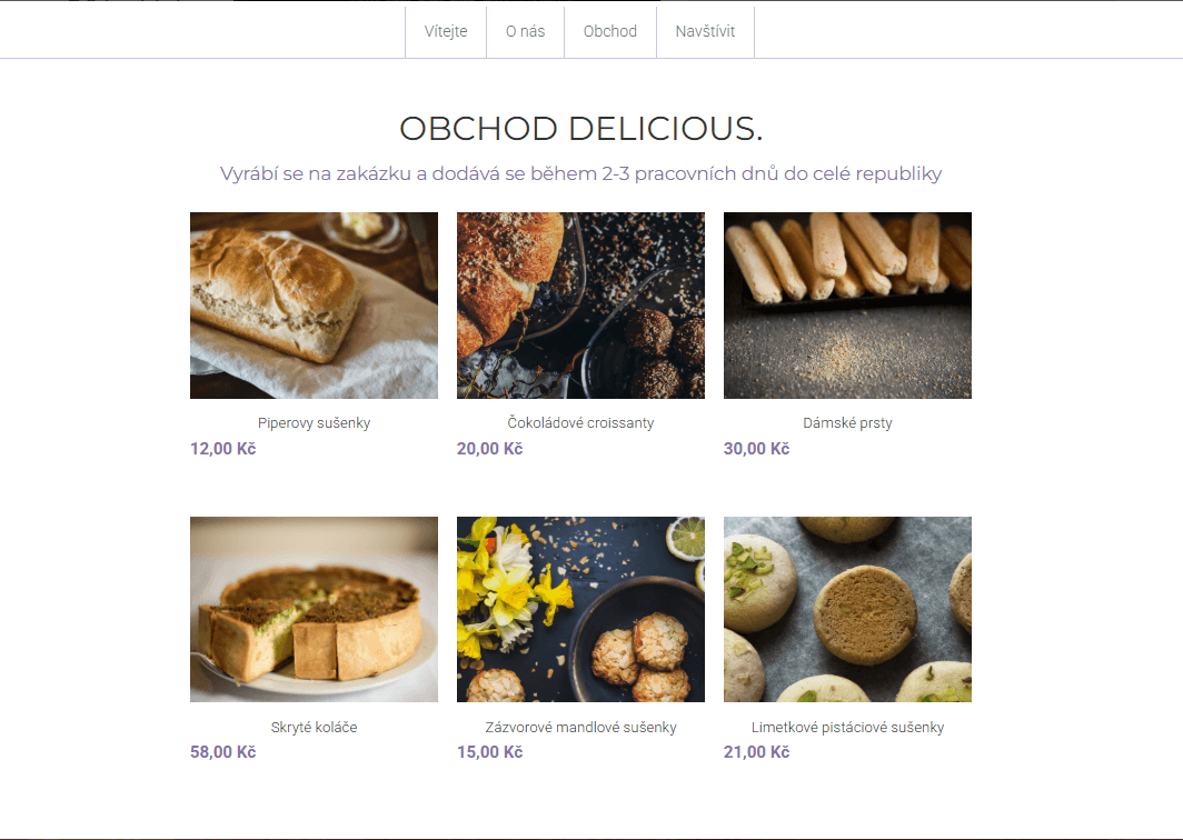 Prodávejte produkty s bílým štítkem s šablonou Shop Delicous od Strikingly