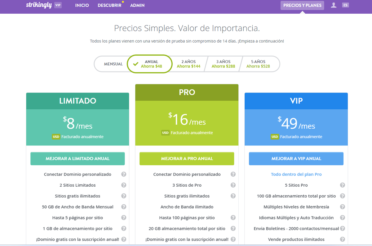 Página de precios sorprendentes