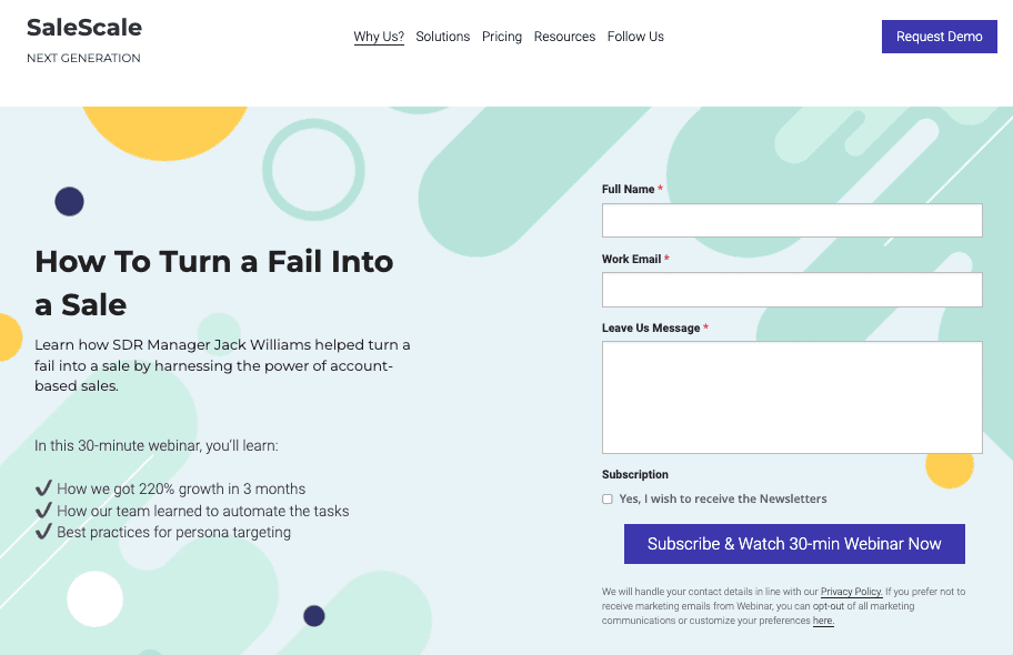 Šablona SaleScale od Strikingly