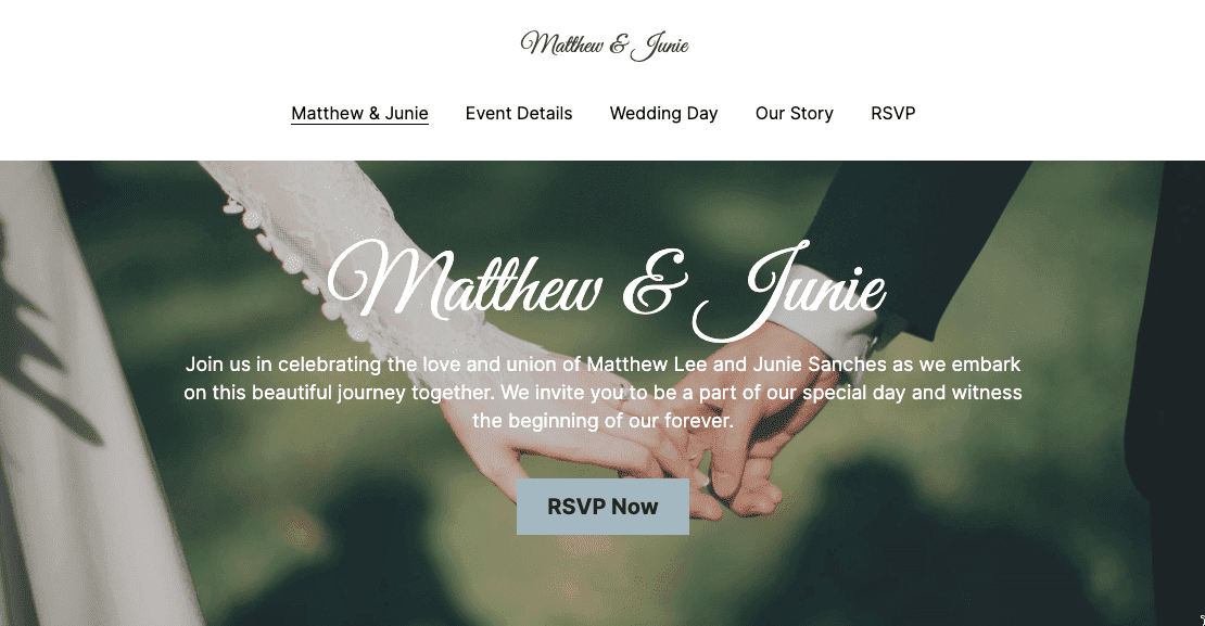 Templat Pernikahan Matthew & Junie dari Strikingly