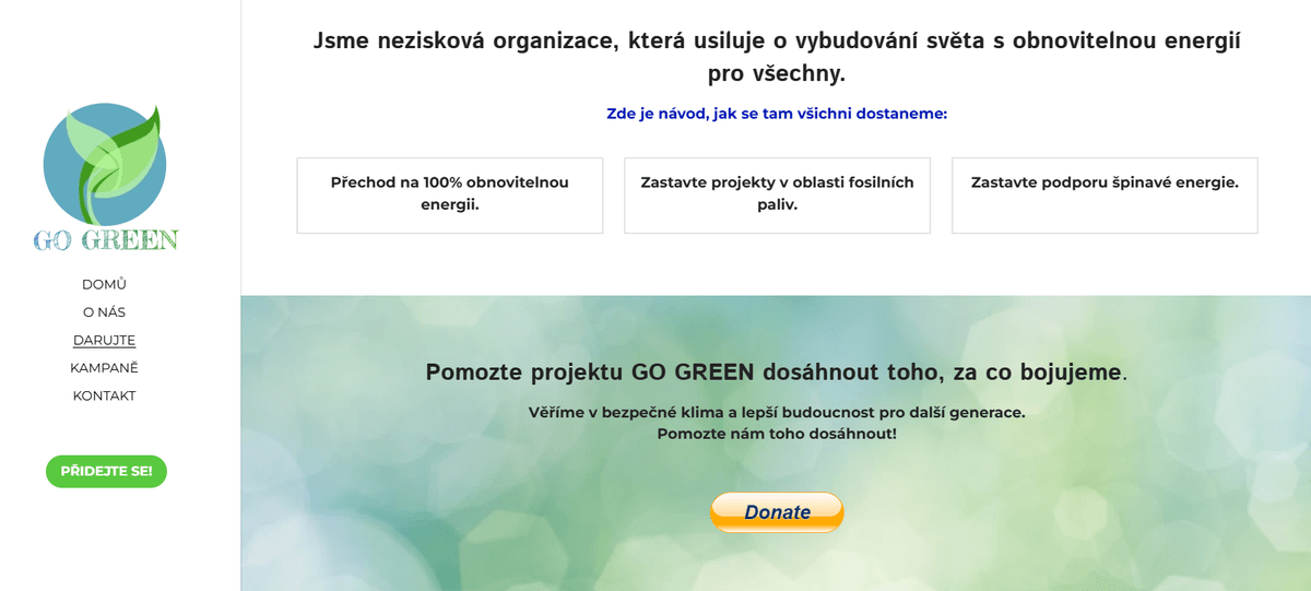 Šablona návrhu webových stránek pro neziskové organizace Go Green