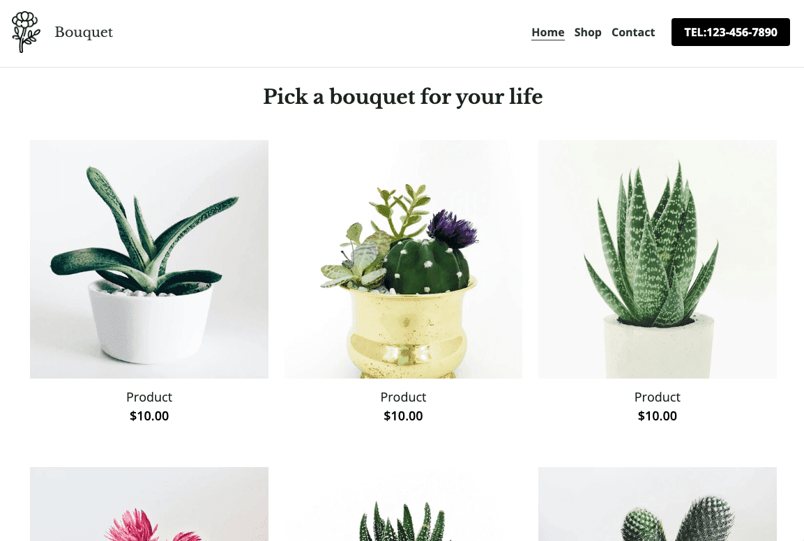 Plantilla de tienda de ramos de Strikingly