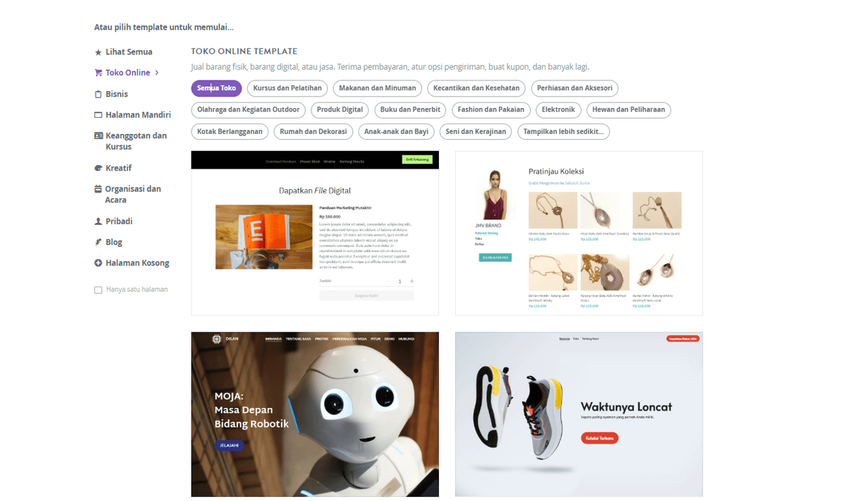 Situs Web Responsif di Strikingly - Pemilihan Template