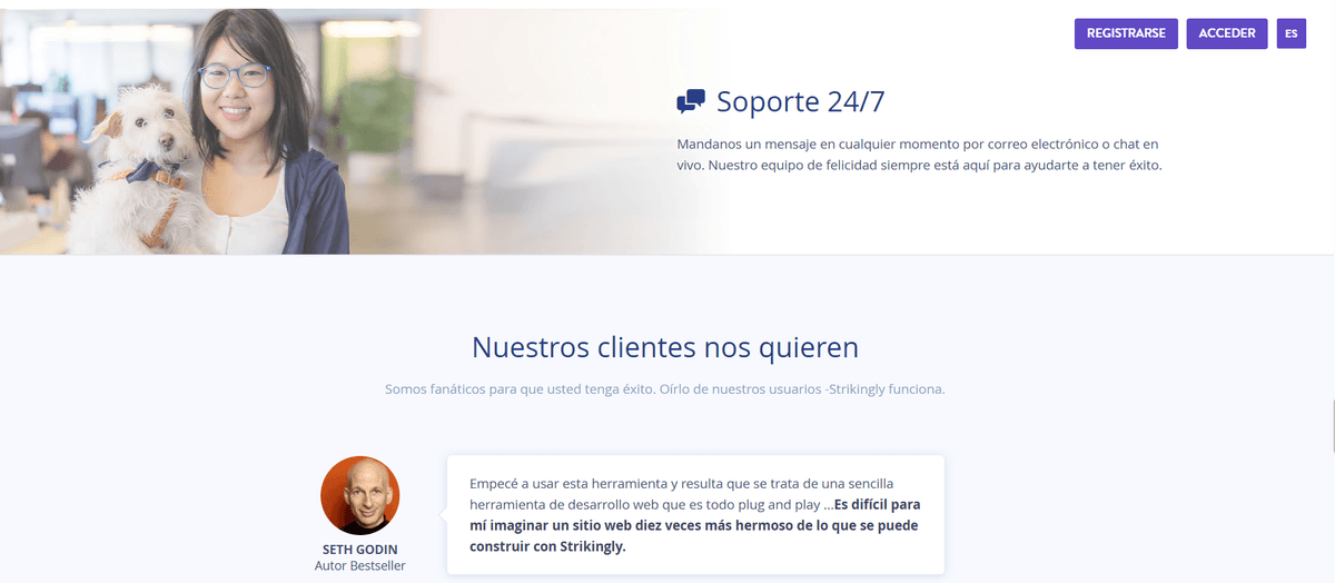 Soporte de chat de Strikingly