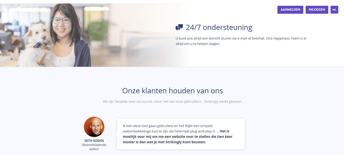 Klantenservice van Strikingly met feedback