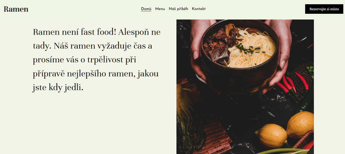 Šablona restaurace Ramen od Strikingly