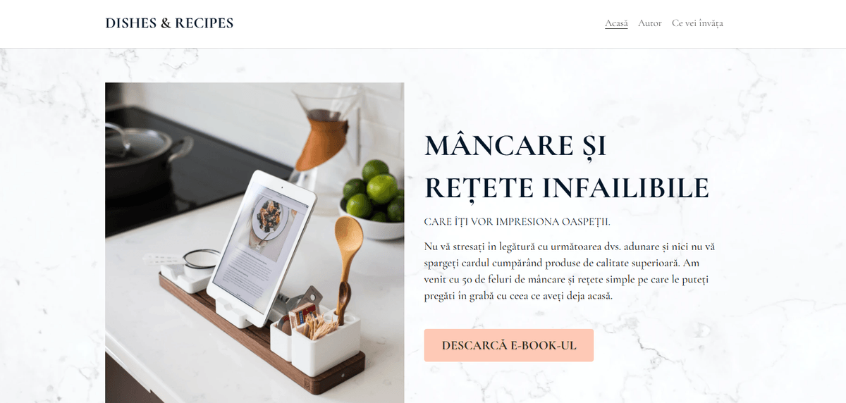 Șablon pentru preparate și rețete de la Strikingly