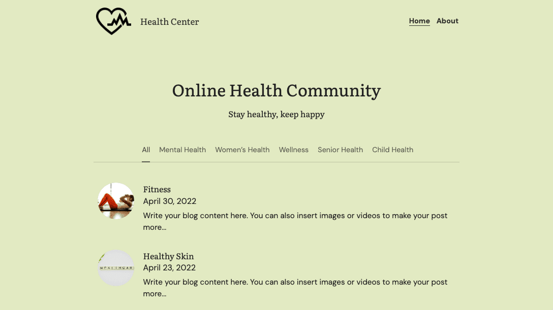 Šablona zdravotního střediska od Strikingly