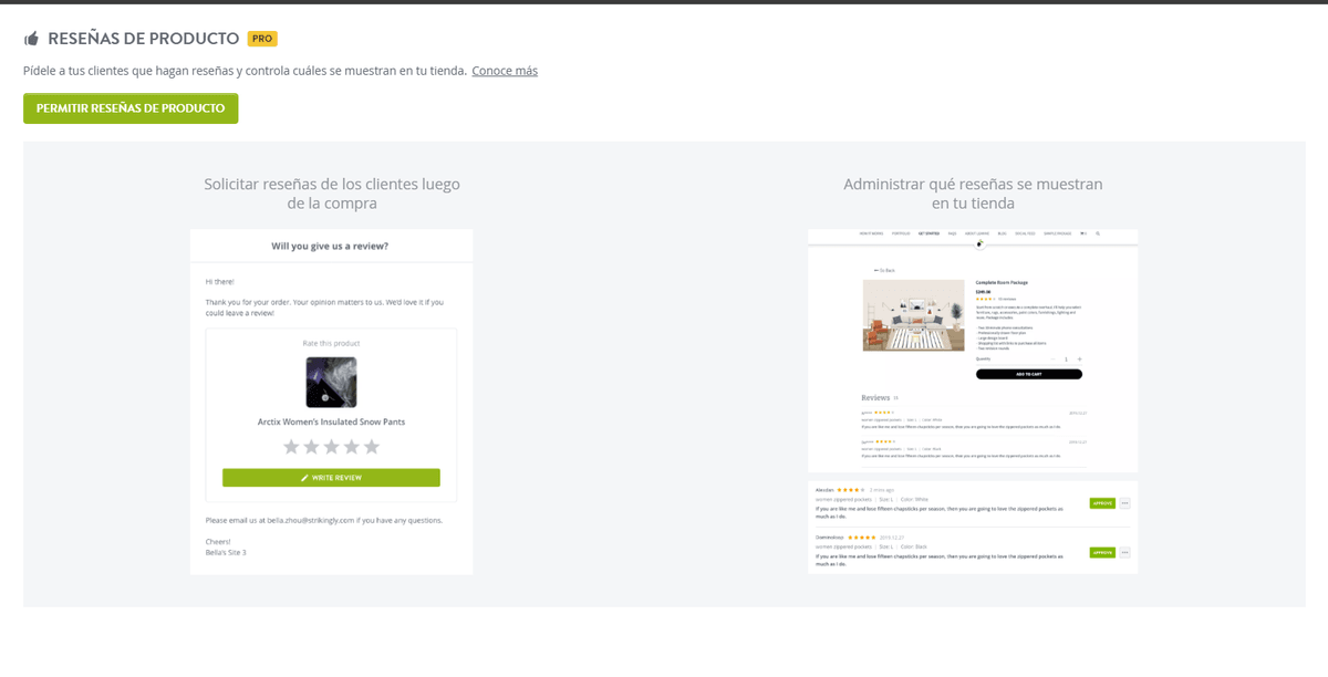 Página de sección de plantilla de Strikingly