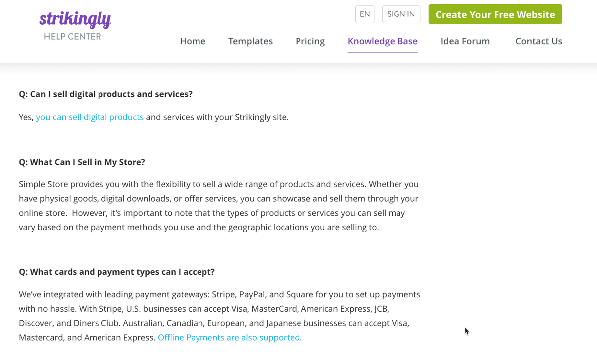 FAQ de Strikingly Simple Store