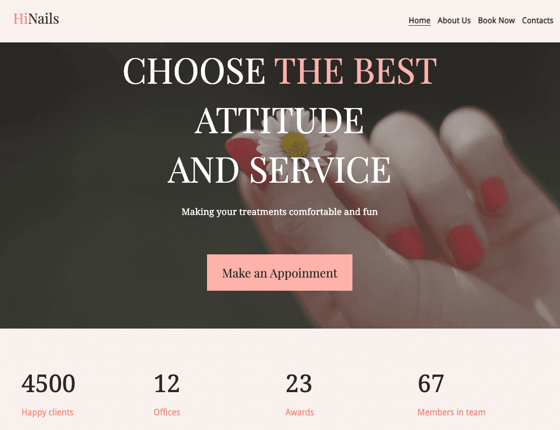 Template Nail Bar dari Strikingly