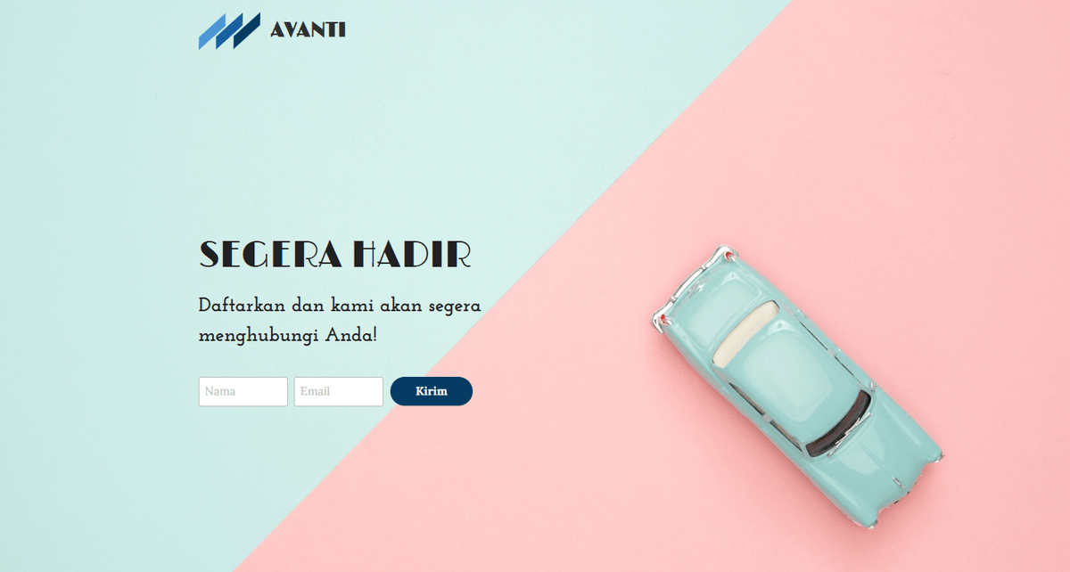 Template Avanti Coming Soon dari Strikingly