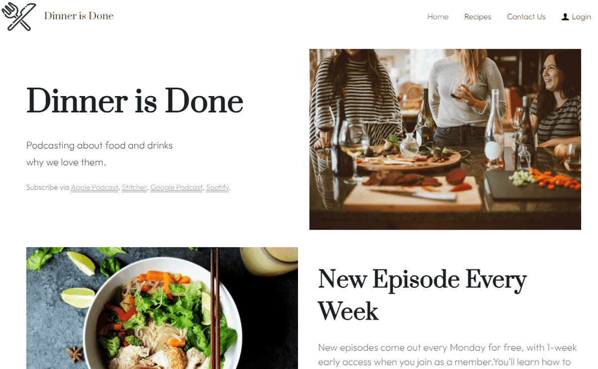 Plantilla "La cena está lista" de Strikingly