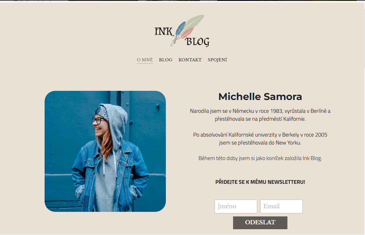 Šablona blogu s inkoustem od Strikingly