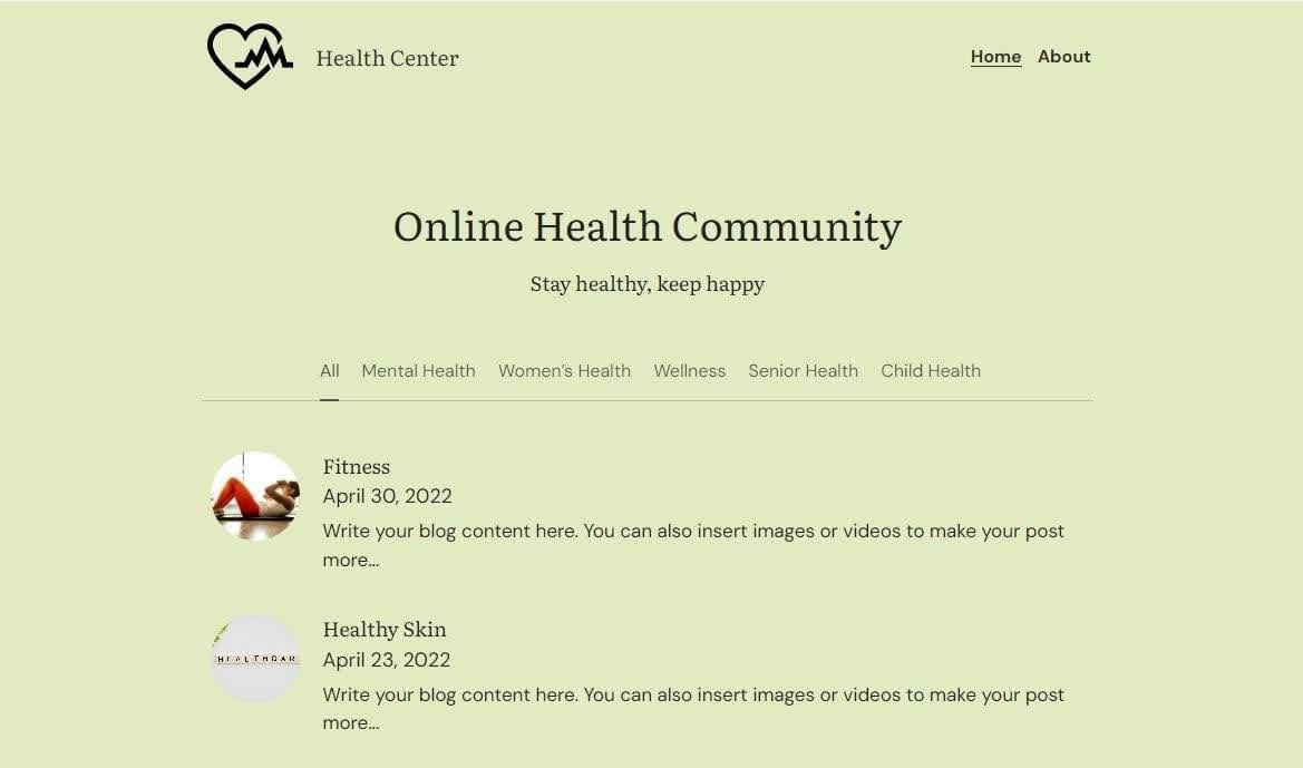 Plantilla de centro de salud de Strikingly