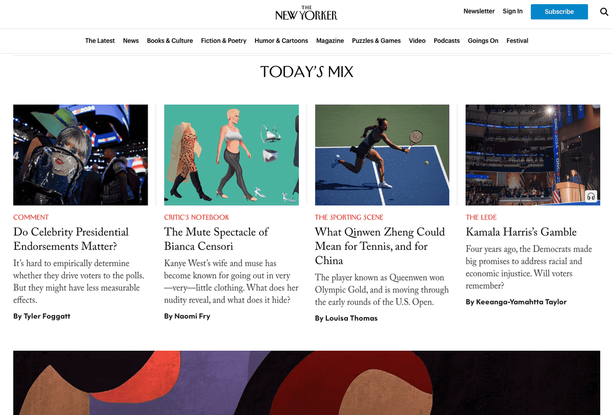 La página de inicio del New Yorker