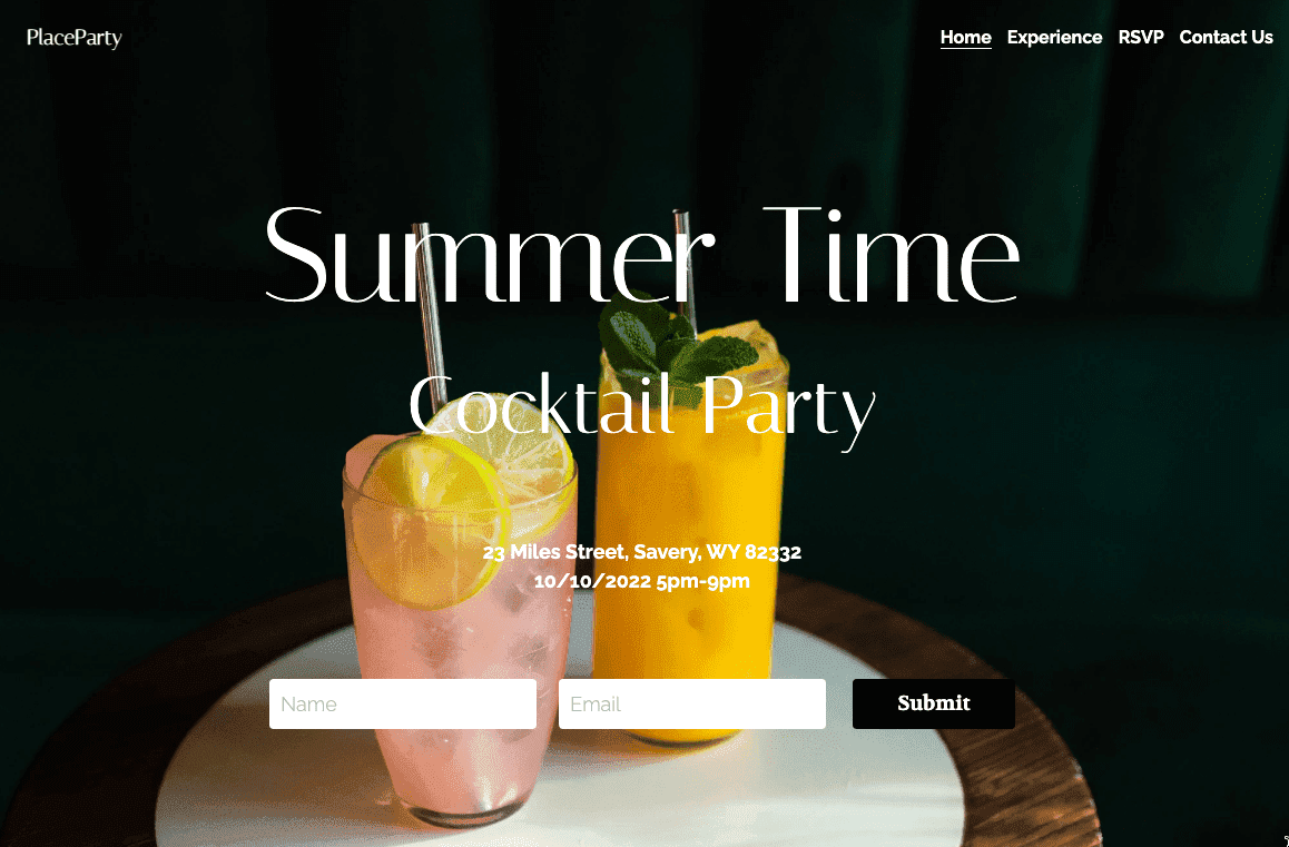 Template PlaceParty dari Strikingly